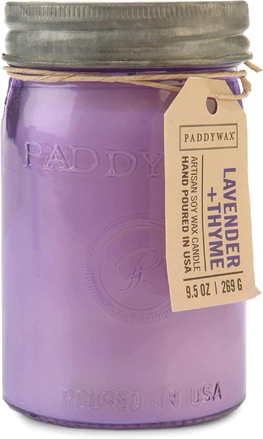 Paddywax Scented Candles Relish Collection Soy Wax Artisan Candle in Glass Jar with Lid, 9.5-Ounce, Lavender + Thyme