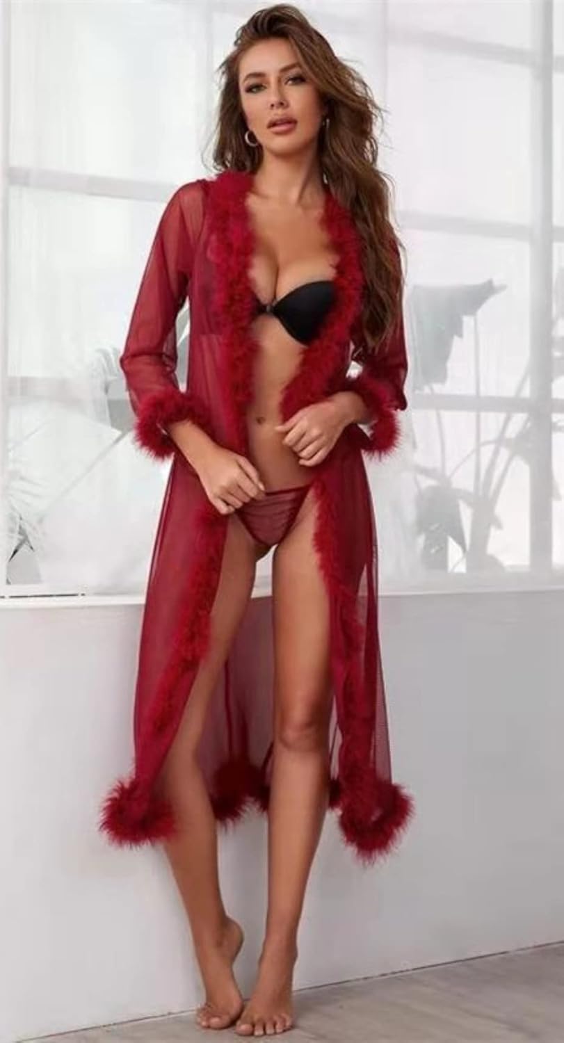Honeystore Women's Sexy Chiffon Babydoll Nightwear Long Gown Lingerie with Thong