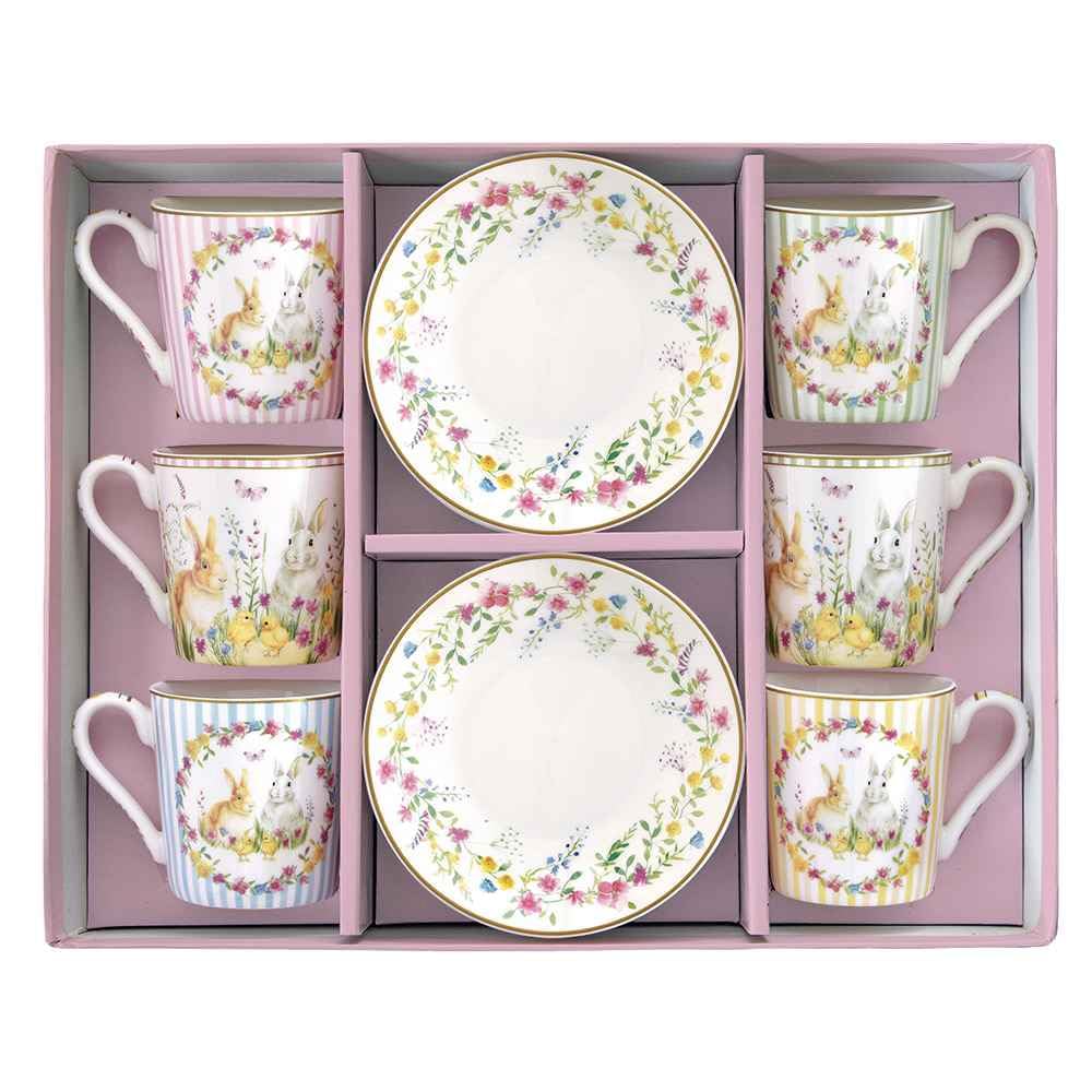 Easy Life Set 6 tazzine pasquali da caffè in porcellana con piattino "Happy Easter" 100 ml