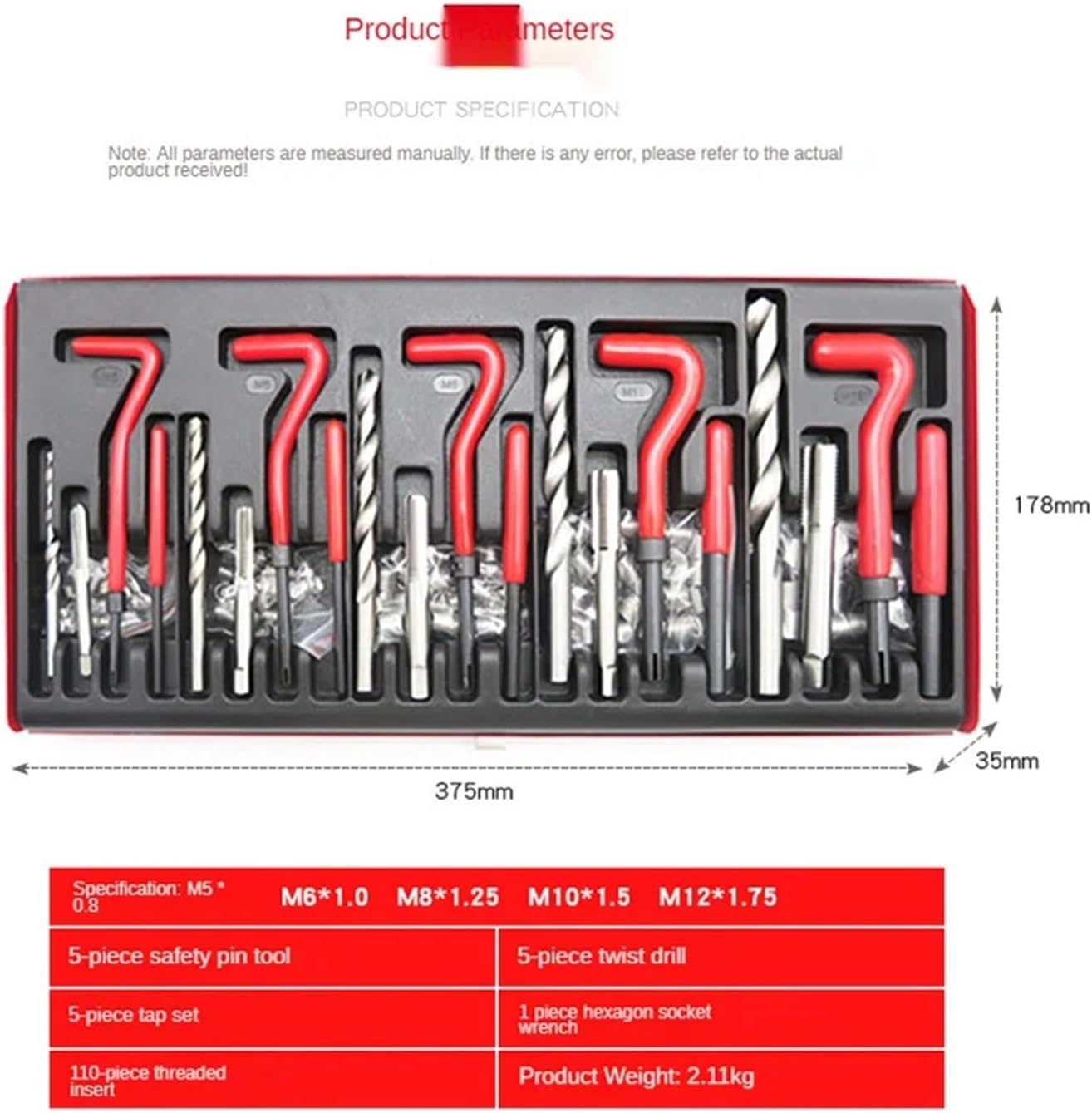 Helical Thread Repair Kit, Twist Bits, M5, M6, Metric8, Metric10, M12, 131pcs,Practicality