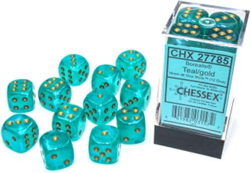 Miniatura 2 de Chessex Borealis - Bloque de dados luminosos d6 de 0.630 in (12 dados) (27785), color azul