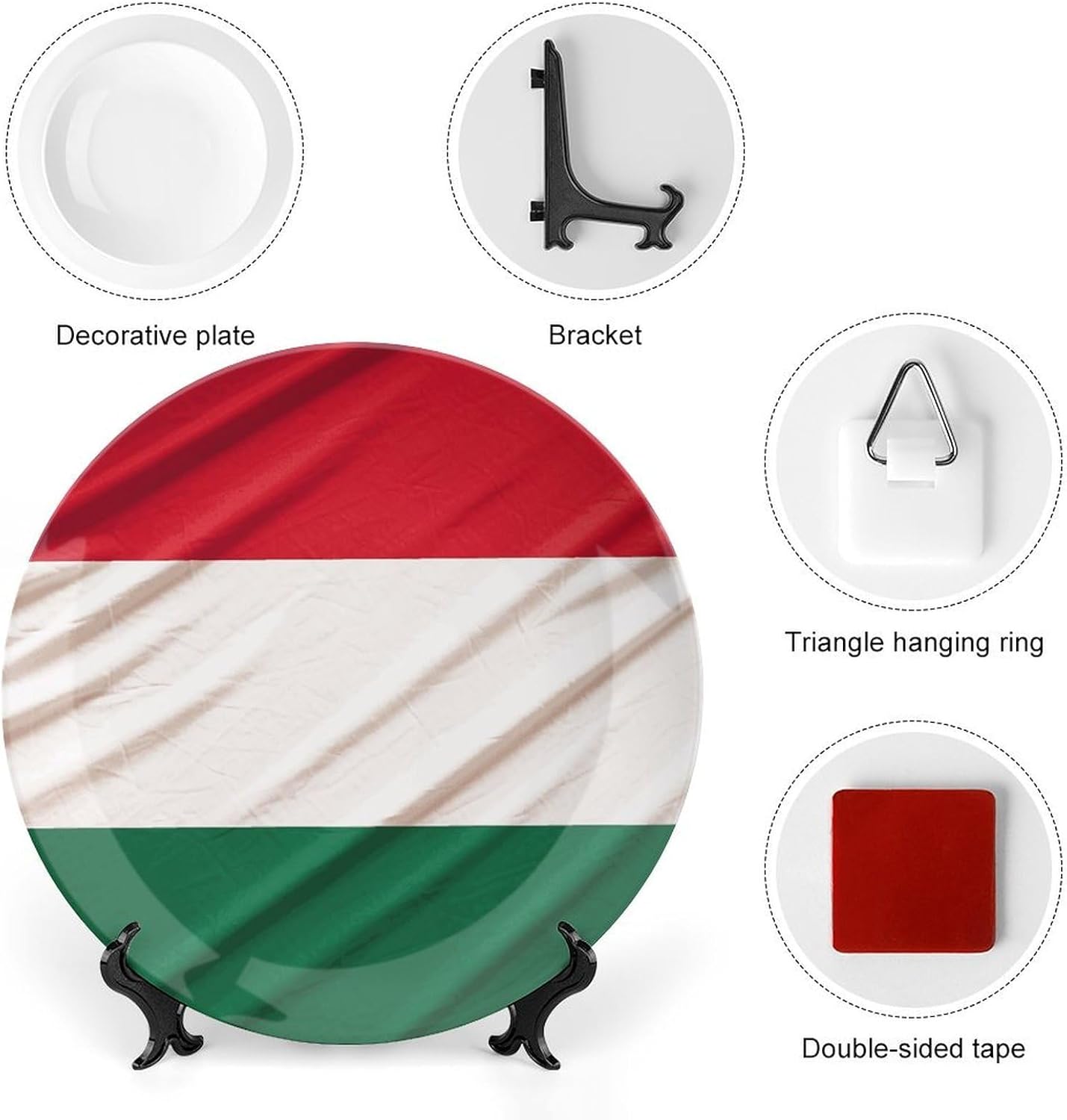 Italy Flag Decorative Plates for Display Round Porcelain Plate Living Room Table Ceramic Hanging Decorative Plate Art Decor for Living Room Table with 1 Display Stand 10inch