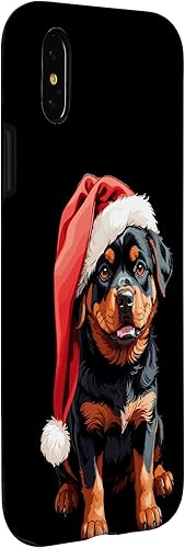 Miniatura 6 de iPhone 15 Divertido Rottweiler Navidad lindo cachorro con sombrero de Navidad caso