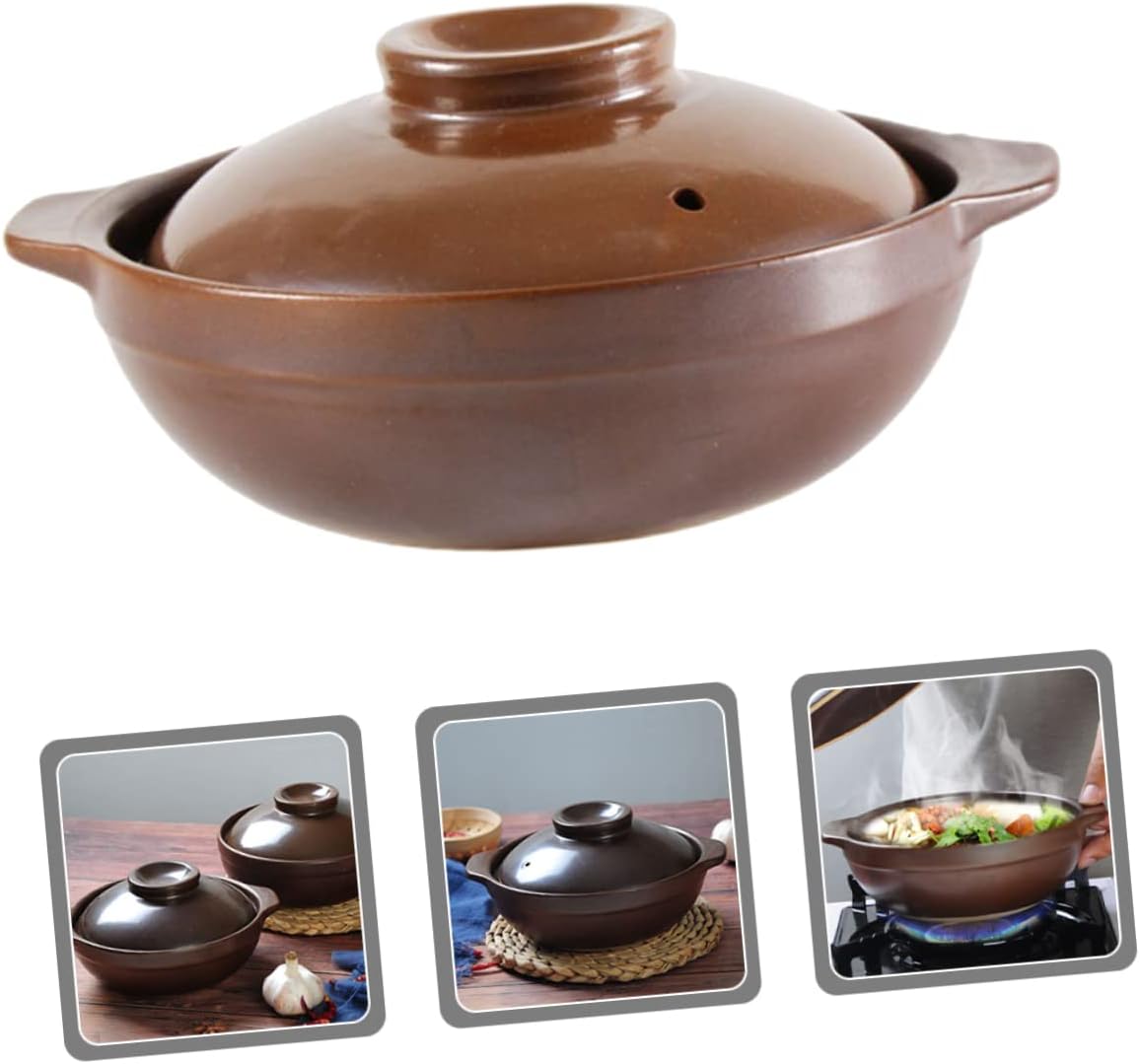 OUNONA Traditional Ceramic Casserole Pot with Steam Vent Lid High Temperature Resistant Clay Stewing Pot for Braised Chicken Rice Noodles Soup Cooking Double Handle Kitchen Cookware for