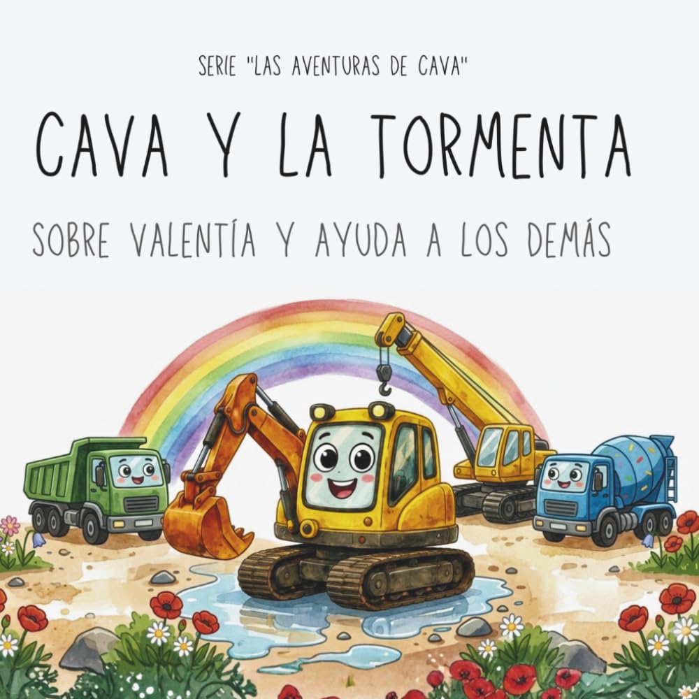 Cava y la tormenta | Libro ilustrado de excavadoras: Cuento infantil sobre la valentía y ayuda a los demás (Serie "Las aventuras de Cava")