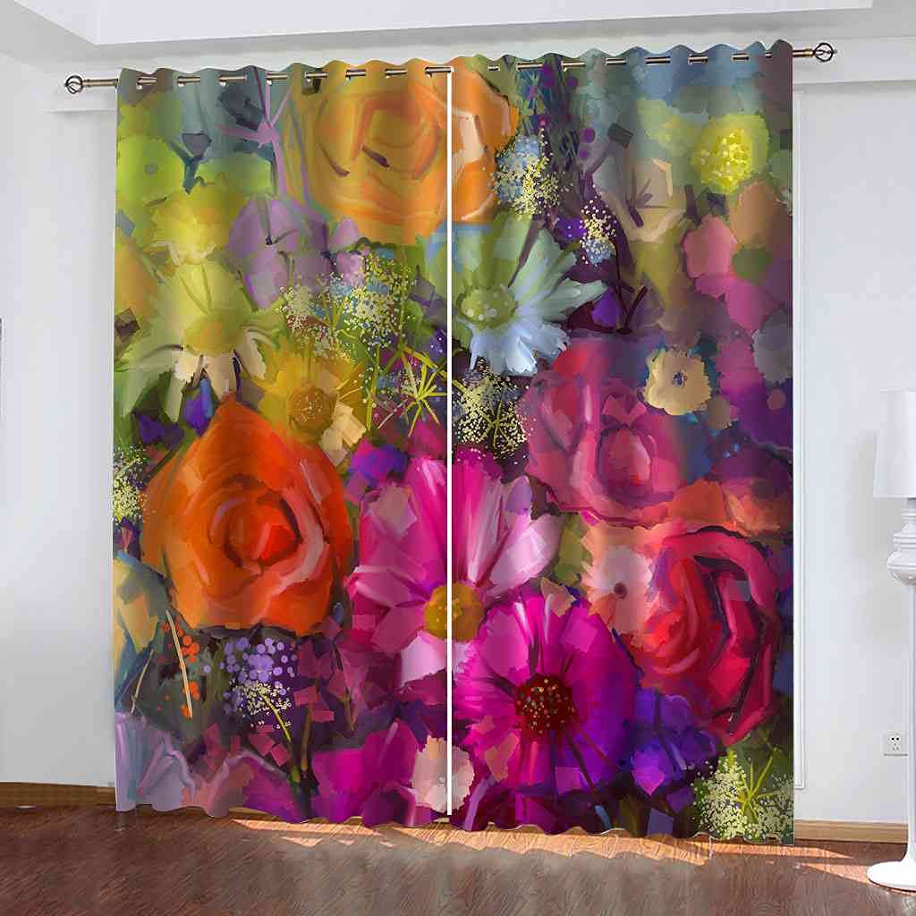 Rideau occultant à oeillets motif fleur rouge isolant thermique pour salon et chambre