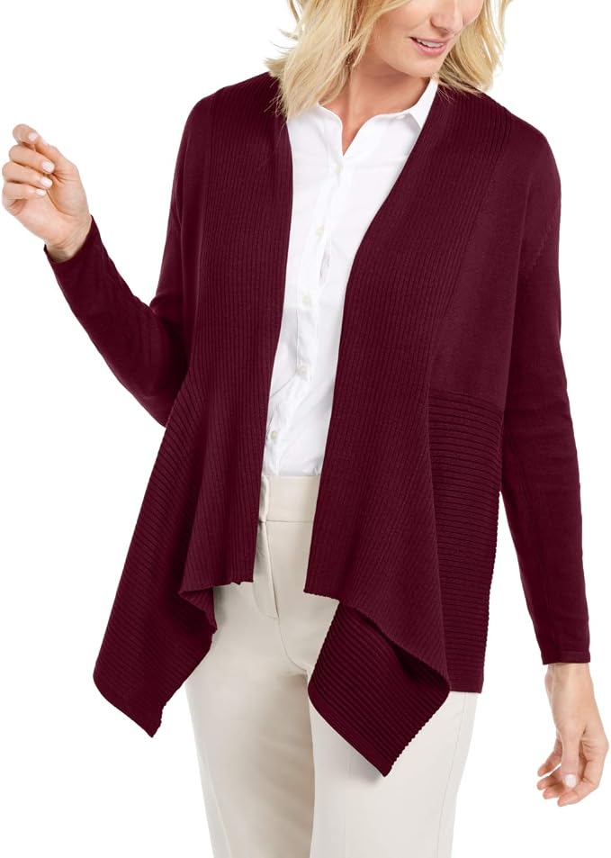 Mixed-Ribbed Flyaway Cardigan - Petite 