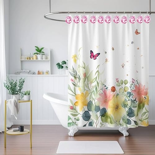 Miniatura 4 de Ganchos de cortina de ducha con diamantes de cristal para baño, paquete de 12, ganchos de acero inoxidable rosa a prueba de óxido, colgador de gemas