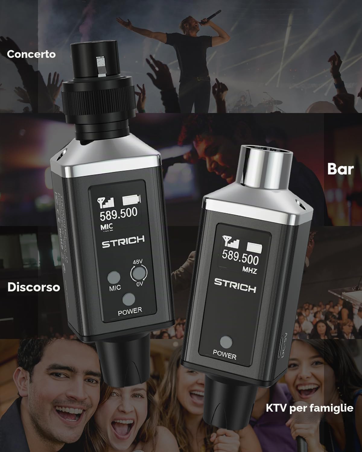 STRICH M3 UHF Trasmettitore e ricevitore XLR senza fili a 16 canali, portata di 50 m, adattatore per microfono senza fili plug-in per microfoni dinamici e a condensatore, compatibile con mixer audio