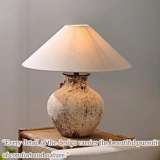 USMJQVZ USMJQVZ Rustic Country Ceramic Stoneware Table Lamps Farmhouse Rough Texture Clay Pot Table Desk Lamp Bedside Nightstand Home Office for Home Office Living Sitting Bedroom Light photo 3
