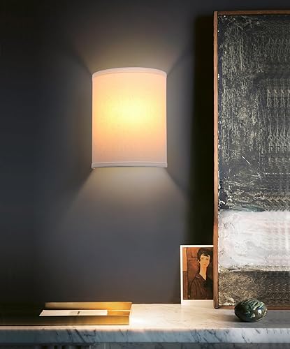 Miniatura 5 de Yosoan Aplique de pared bohemio de tela blanca, lámpara de pared para pasillo, 1 luz para interiores, cableado moderno, montaje en pared, aplique