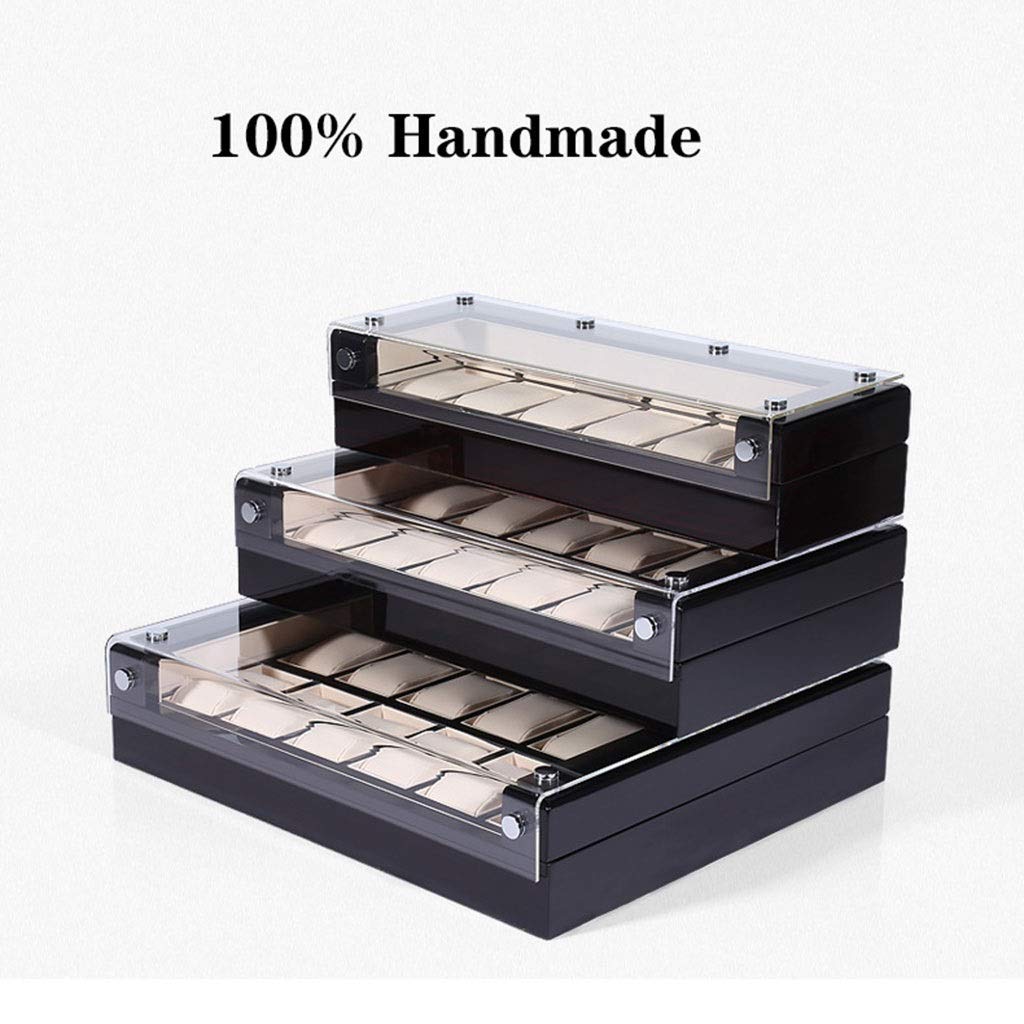 FHISD Uhren-Aufbewahrungsbox, 6/12/18/Gitter, große Uhrenvitrine für Herren, Uhrenboxen aus massivem Holz, Metallverschluss, abnehmbares Kissen, Schmuck-Sammelbox, Organizer-Halter,