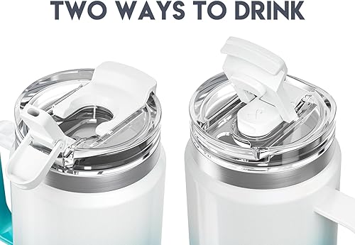 Miniatura 4 de Meoky Vaso de viaje de 24 onzas, vaso de acero inoxidable con triple aislamiento con asa y tapa para sorber 2 en 1, 100% a prueba de fugas, mantiene