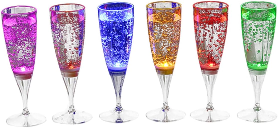 Zerodeko 6pcs Liquid Activated Led Wine Goblets Plastic Light-up Glasses Mixed Colors for Festive Parties Weddings and Celebrations