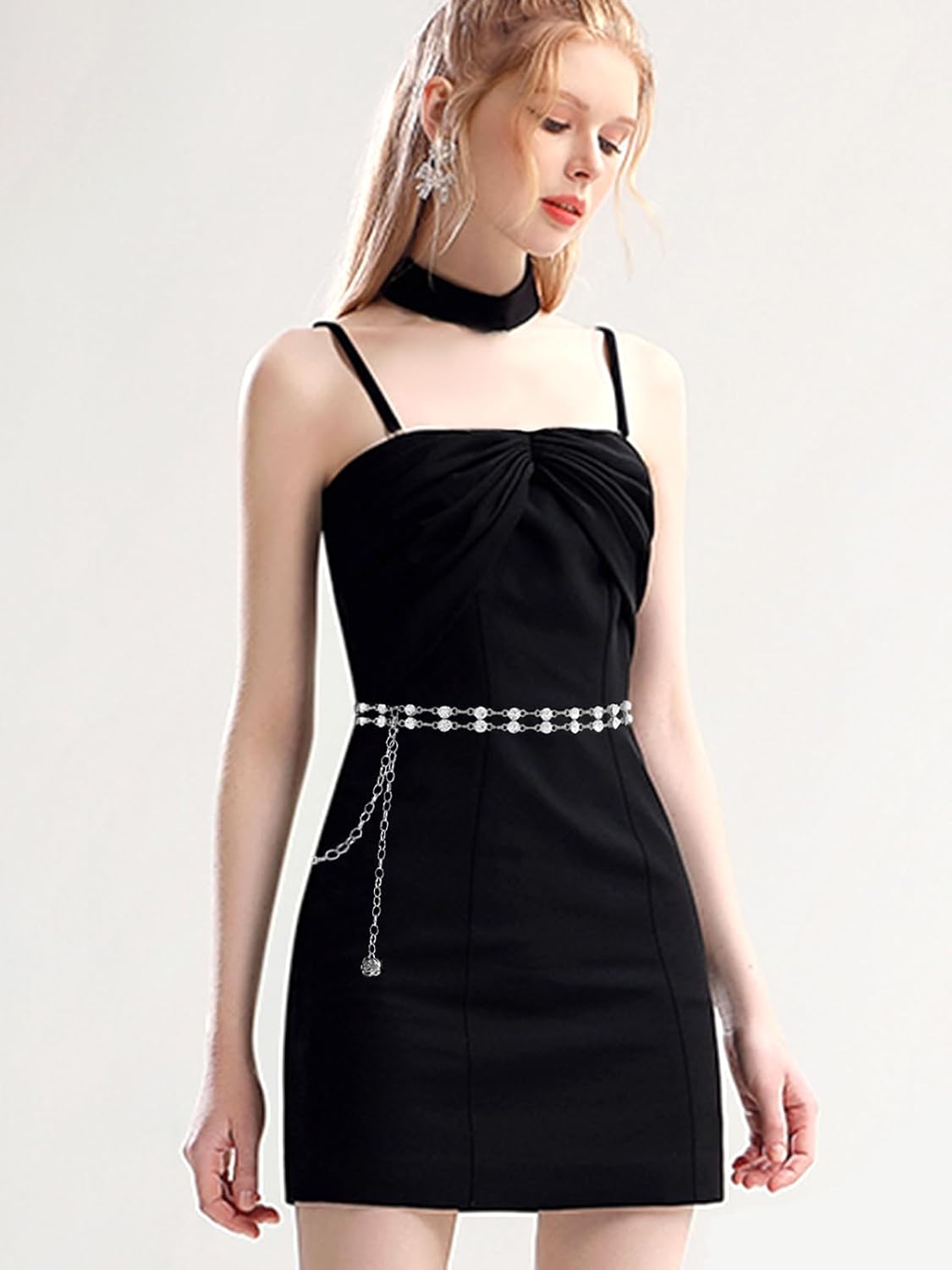 Women Rhinestone Crystal Waist Belts for Dress Adjustable Ladies Metal Chain Belts - Image 2