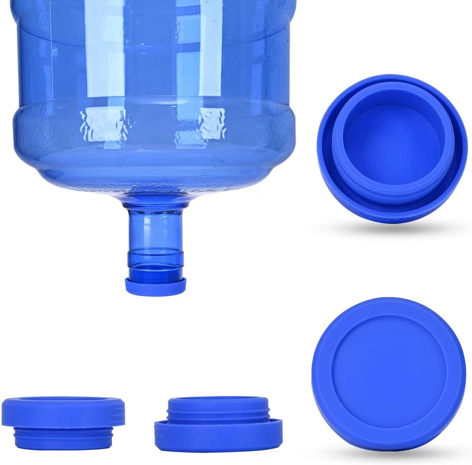 No-splash Cap- 4 Pack Water Jug Caps,Water Jug Reusable Replacement Cap, Silicone No Spill Top Lid Replacement Cover, fits 55mm Bottles,5 gallon water jug lid