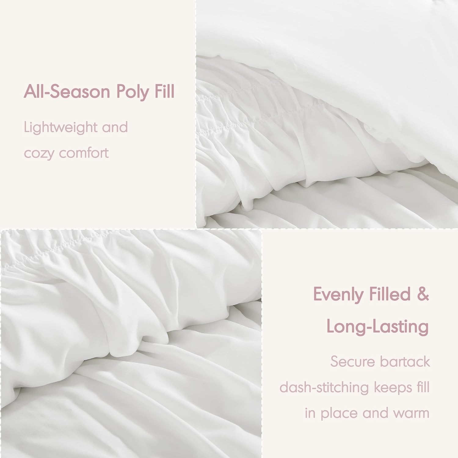 Intelligent Design Queen Comforter Set Ruched Shabby Chic Comforters for Queen Size Bed, All Season Lightweight Comforter Queen French Country Bedding Set, Shams, Ella, Full/Queen, White, 3 Piece
