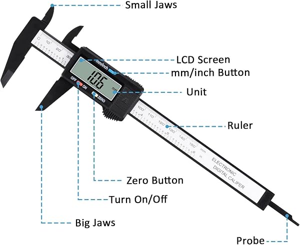 Digital Caliper, Adoric 0-6" Calipers Measuring Tool - Electronic Micrometer Caliper with Large LCD Screen, Auto-off Feature, Inch and Millimeter Conversion - 4