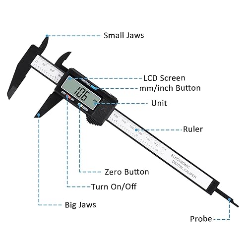 Miniatura 11 de Adoric Calibre digital, pinza digital electrónica cuerpo de acero inoxidable con pantalla LCD grande 0-6 pulgadas Conversión de Plateado