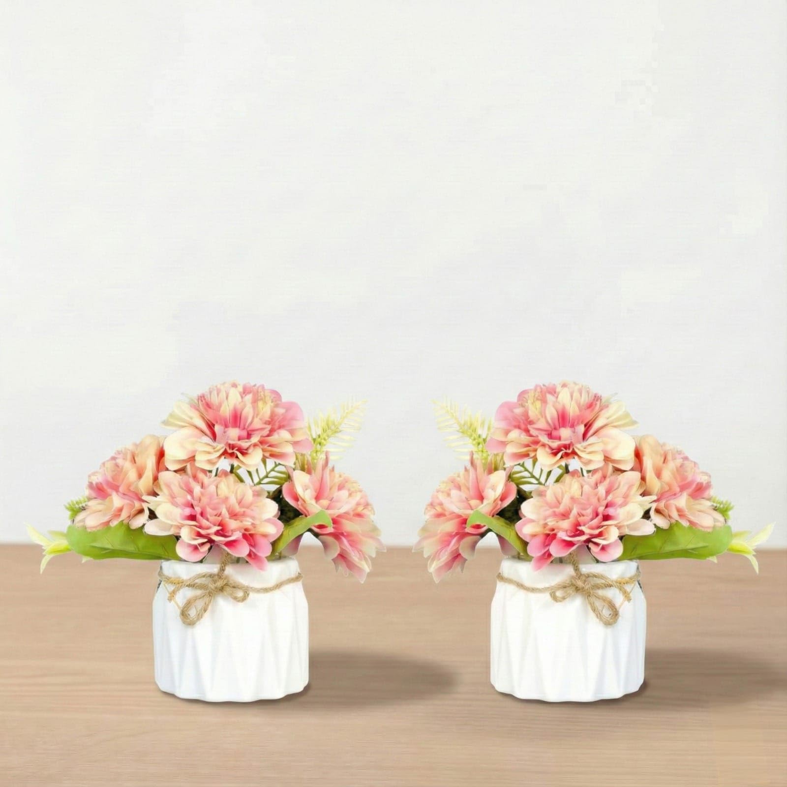 Dekorly Artificial Lavender Plant in White Pot, 18cm – Realistic Faux Flower Arrangement for Home & Office Décor (Set of 1) (2, Chrys Pink Bunch)