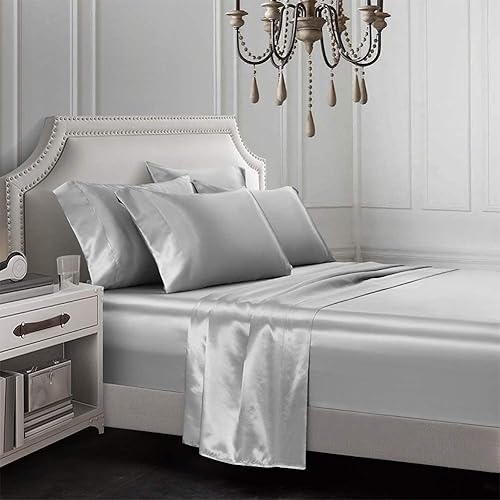 Miniatura 9 de Funda de edredón AiMay de satén, jacquard de seda 100 % de lujo, microfibra súper suave con cierre zipper, color de moda con elegante patrón plateado