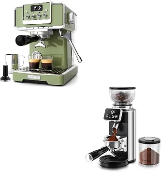 Neretva Burr Coffee Grinder, 2 in 1 Professional Espresso Grinder Stainless Steel & Espresso Maker Stainless Steel Professional Coffee Machine Espresso