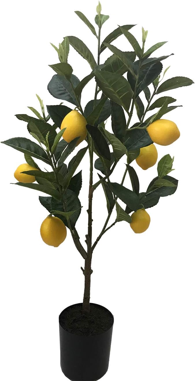 Home Artificial Lemon Fruits Tree Indoor Decorative Lifelike Potted Plant Fake Yellow Lemons in Plastic Planter 24"