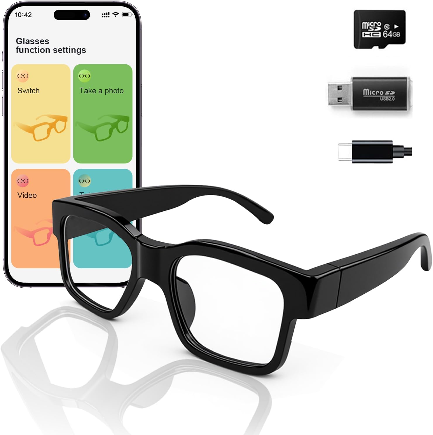 1080P HD Video Digicam Glasses Out of doors Sports activities Motion Transportable Wearable Glasses Appropriate for Driving, Biking, Fishing, Mountaineering, Searching（Embody 64G Reminiscence Card）