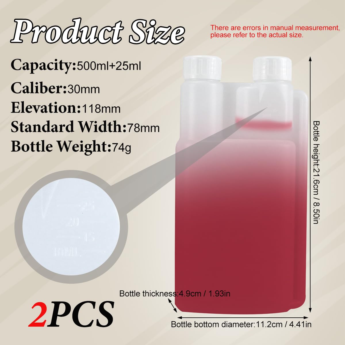 2 Pieces Squeeze Bottles Portable Plastic Flask Dosing Flask Accuracy Squeeze Shot Bottles for Camping Boating Traveling 500 ml