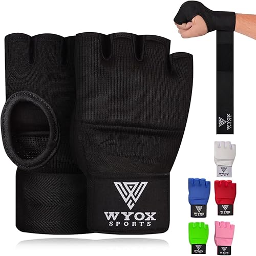 WYOX - Vendas elásticas de boxeo con nudillos acolchados de gel en el interior, para proteger los puños, para mujeres y hombres, muñequeras para