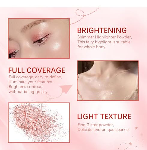 Urqt 3 Color Polvo De Hadas Fairy Highlight Patting Powder Highlighter Makeup Body Brightens The Natural Three-Dimensional Face Powder Blusher (Trio) #TOP5