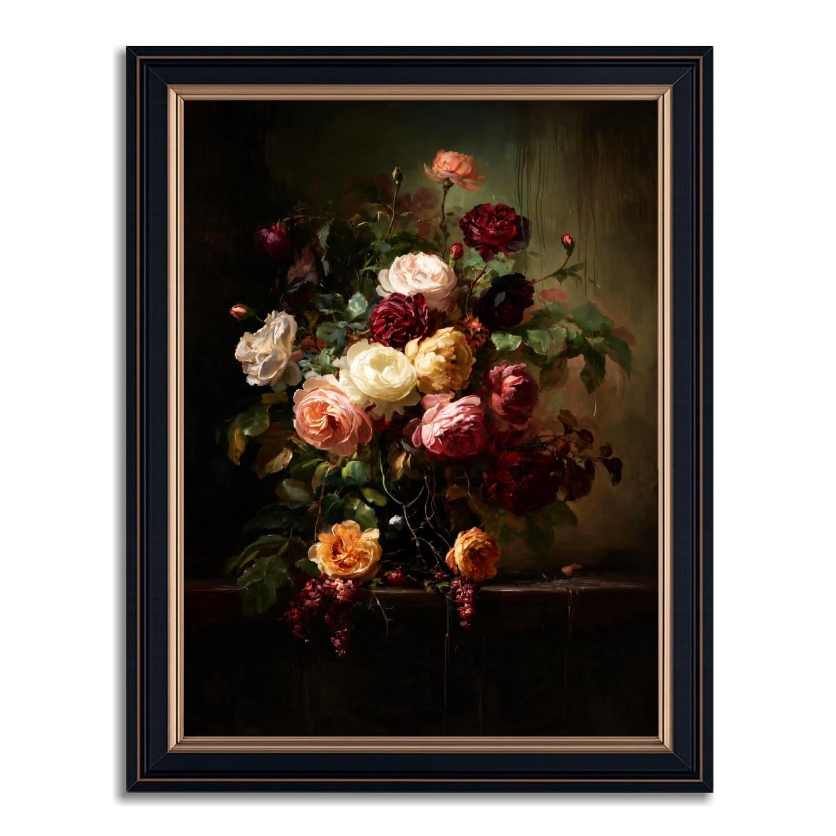 Stampa su tela con cornice vintage di un bouquet floreale autunnale, elega