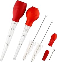 Turkey Baster Syringe Heat Resistant Meat Baster Set with Cleaning Brush Meat Marinade Injector for Basting and Kitchen Cooking Turkey, Beef, Pork, Fish, BBQ