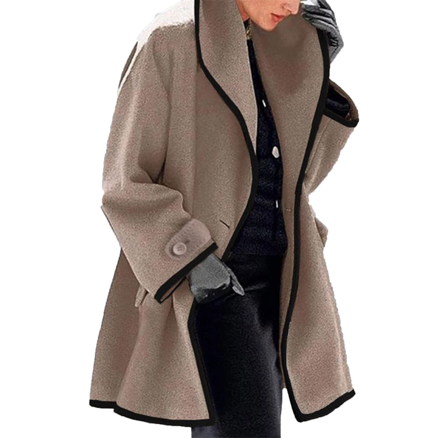 Giacca da Donna in Lana con Cappuccio Allentata A Maniche Lunghe Autunno/Inverno Stile Esplosione Double-Face