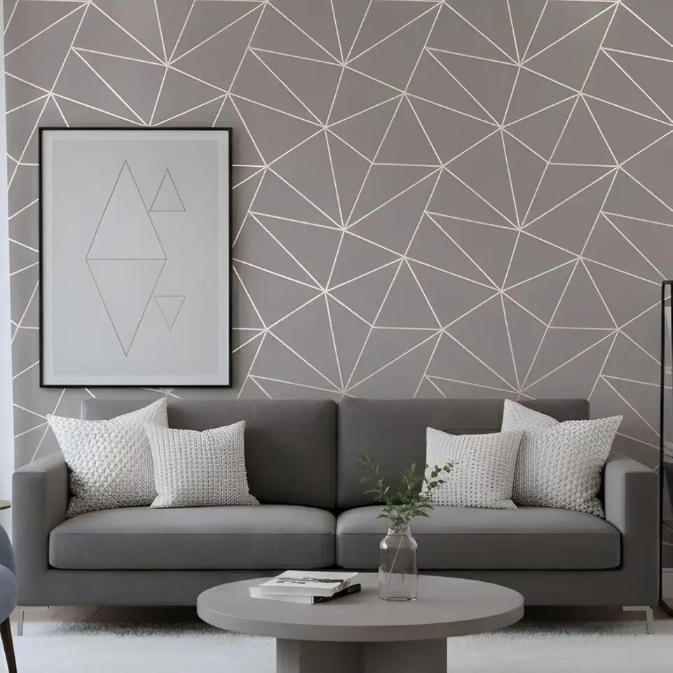 Papel De Parede Adesivo Geométrico 3D Lavável 10m x 45cm Impermeável Para Sala e Quarto Moderno (Geométrico)