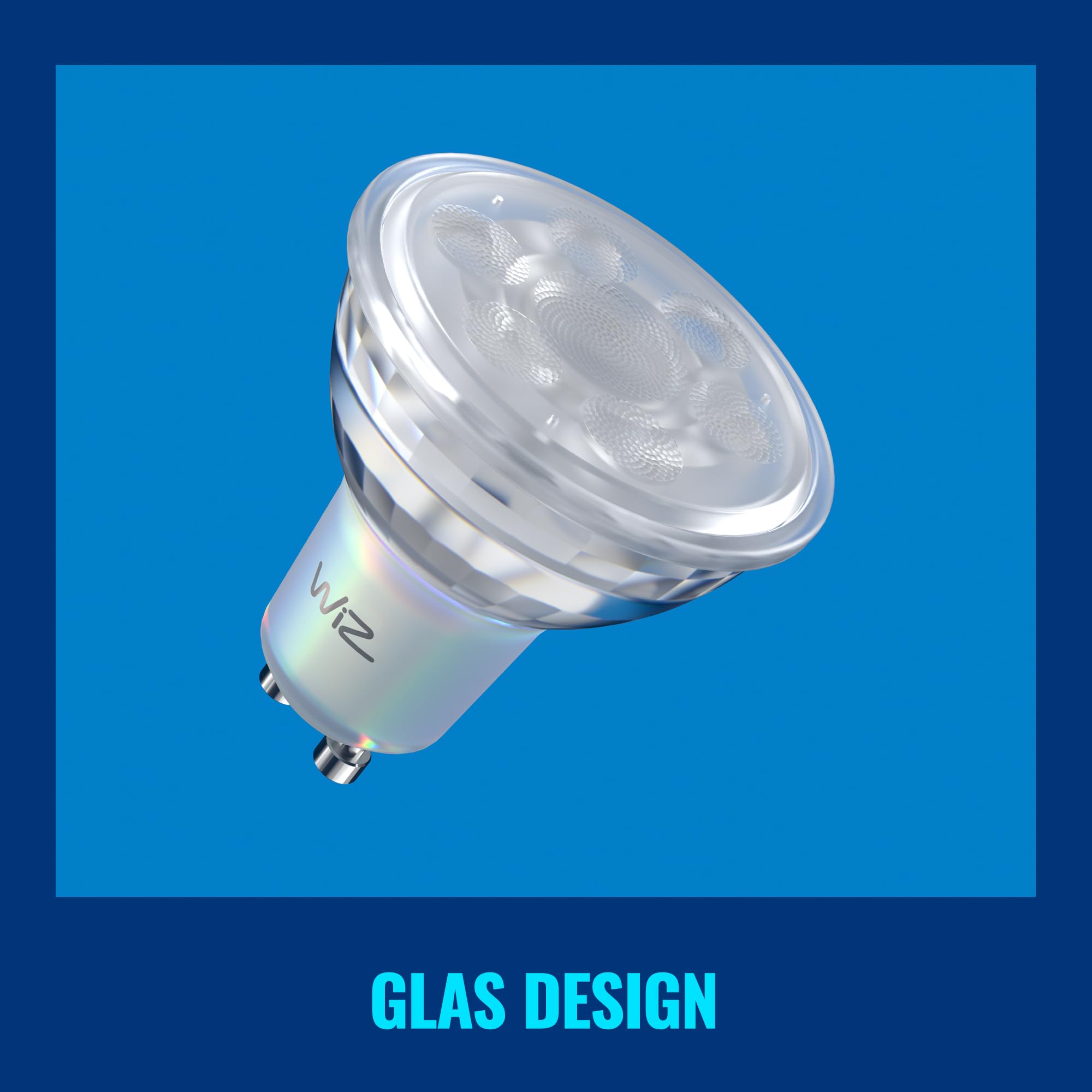 WiZ GU10 smarte LED Lampe, Glas, 3er-Pack - 50W, mit 16 Mio. Farben + Weißschattierungen, WLAN/Bluetooth, Sprach- / App-Steuerung, funktioniert mit Google Home, Alexa und HomeKit