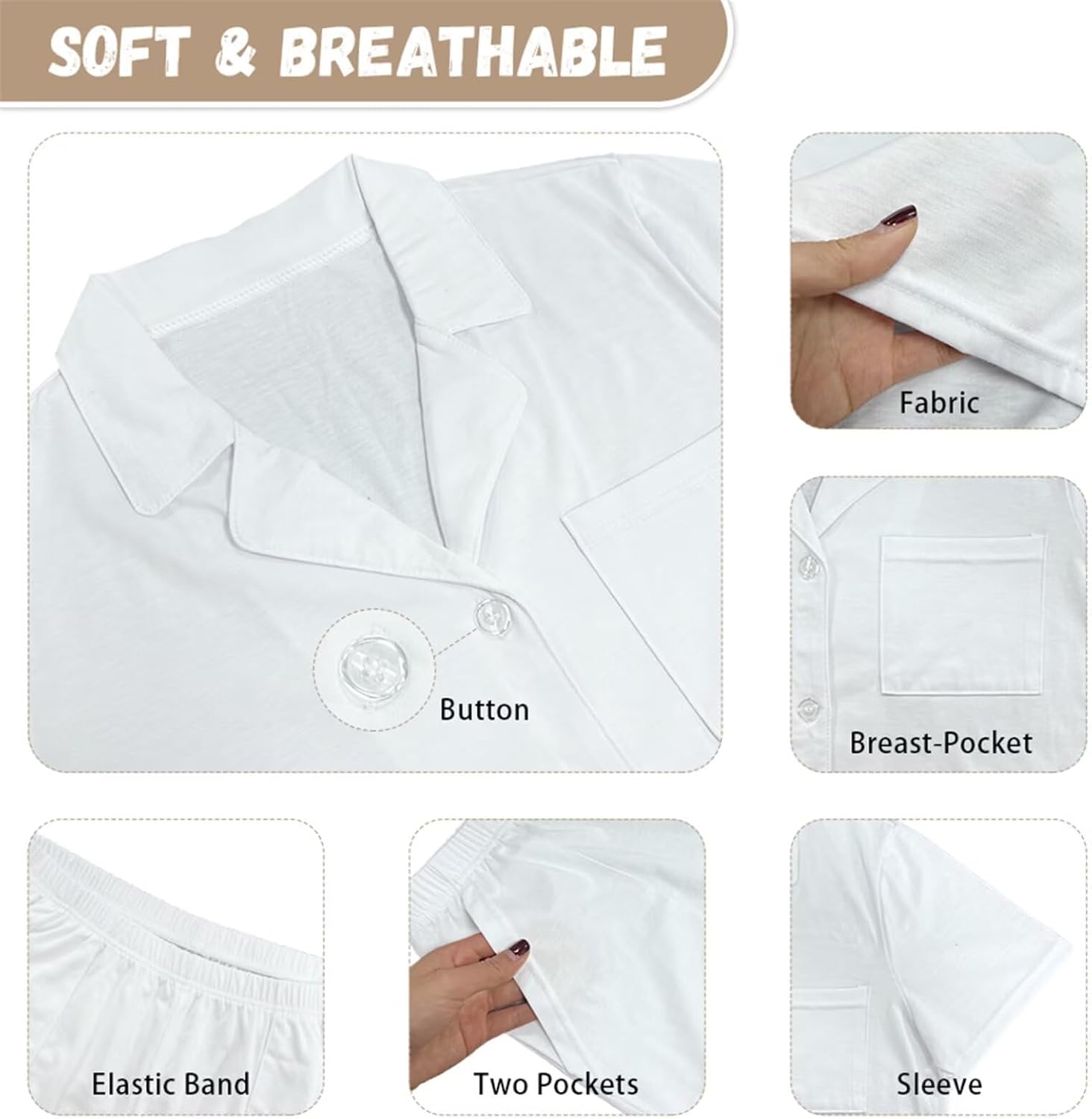 Renewold Women's Sleepwear Women's Pajama Sets Notch Collar Short Sleeve Button Down Nightwear Loungewear Top and Shorts - Image 6