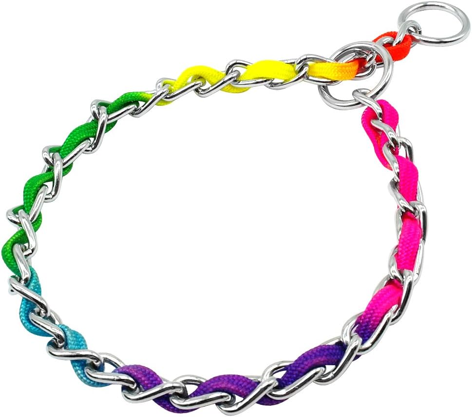 Didog - Stainless Steel P Chock Chain with Nylon Webbing - Rainbow Color 60cm Length for Training Dogs