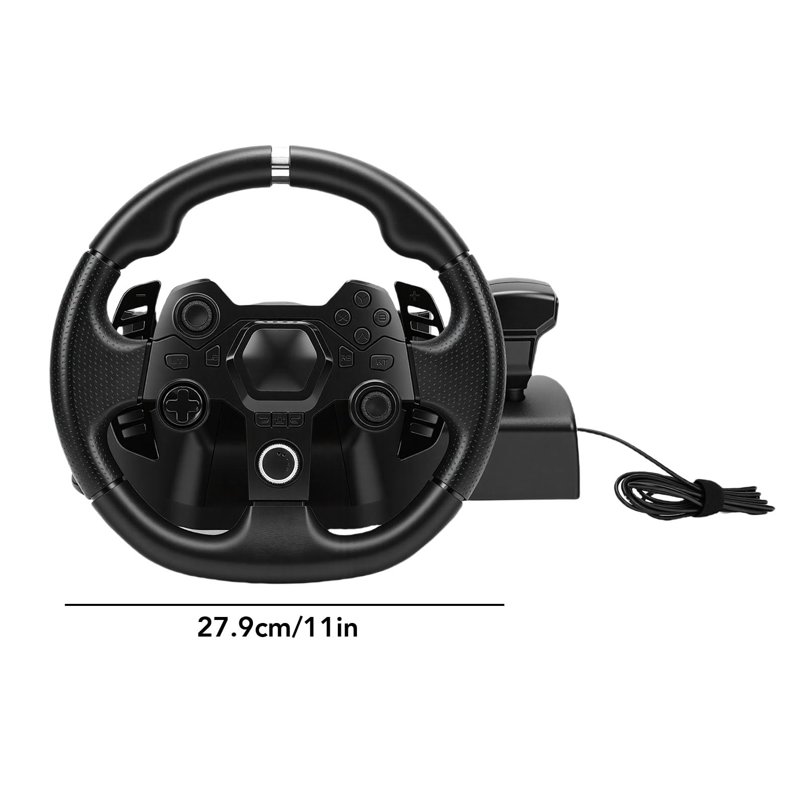 Plyisty Juego de Volante para Videojuegos, Volante de Carreras Driving Force de 11 Pulgadas y Pedales de Suelo, Abrazadera G, Compatible con Consola de Juegos de PC Android