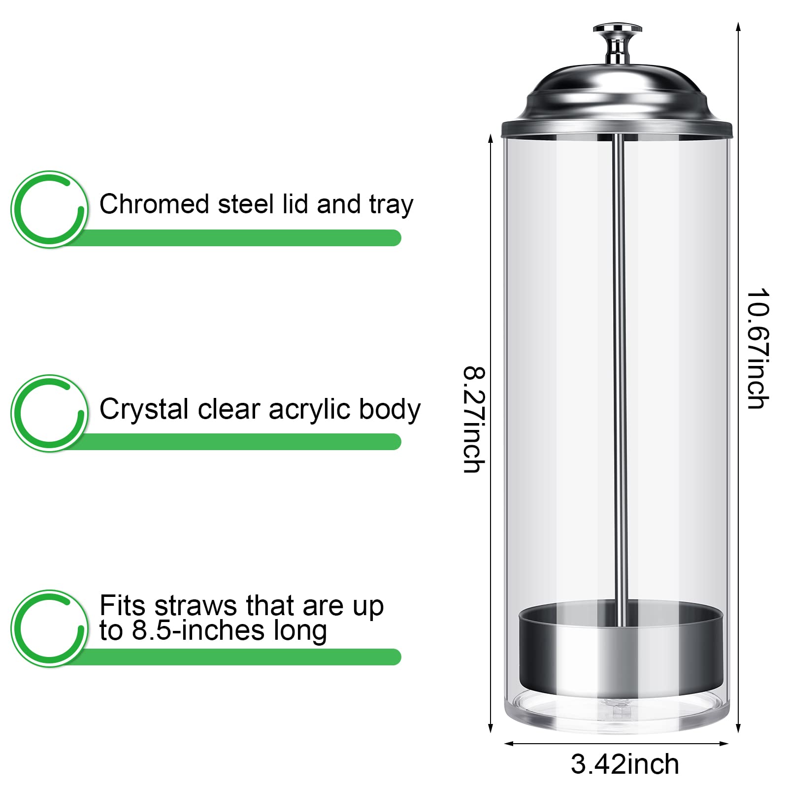 Patelai 10.6 Inch Plastic Straw Dispenser and 100 Pcs Drinking Straw Organizer Container with Stainless Steel Lid Transparent Drinking Holder (Clear, Neon,Classic)