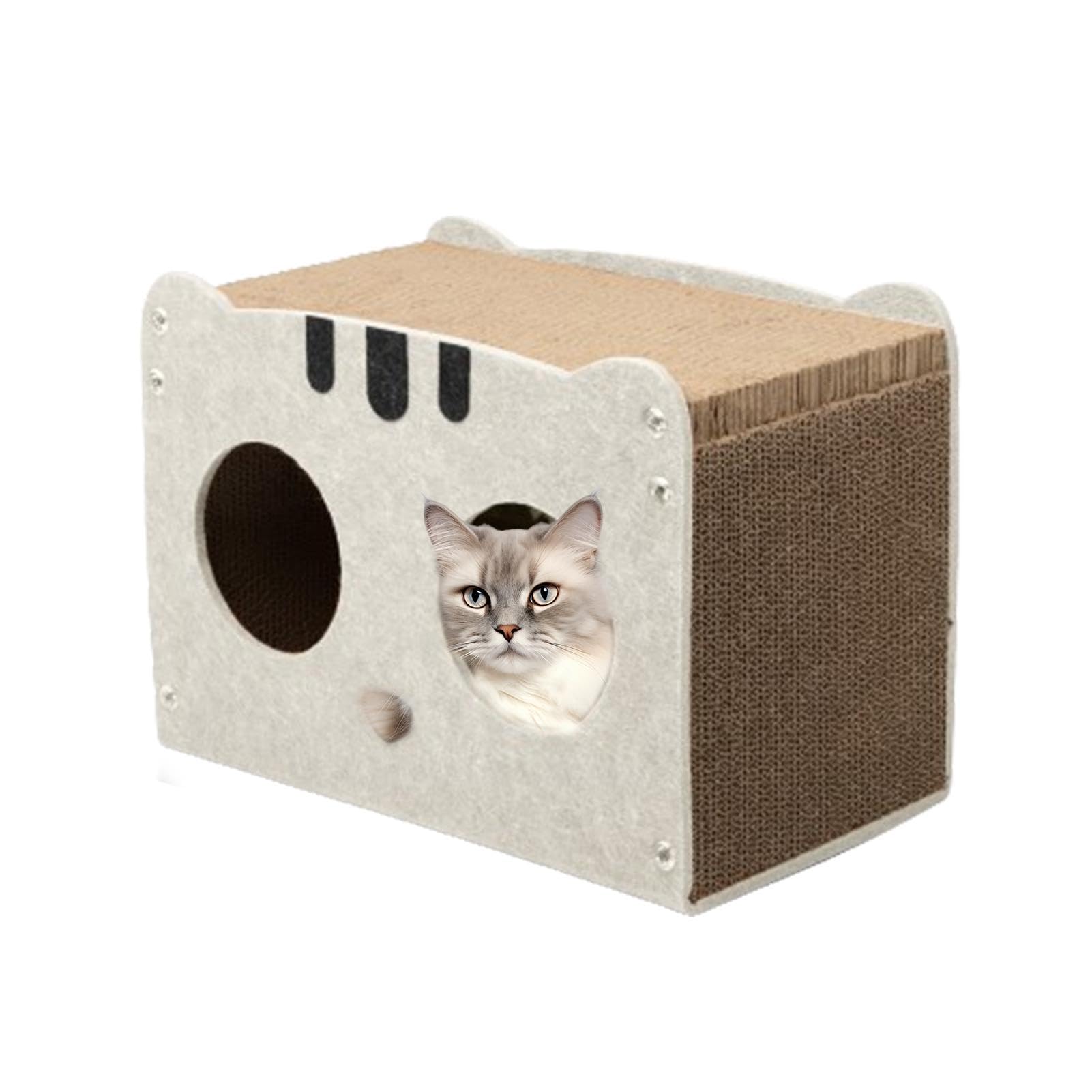 Casetta tiragraffi in cartone | Scatola da gioco staccabile per gatti | Letto tiragraffi per gatti da interni, scatola per gatti in cartone ondulato staccabile | tiragraffi per gatti da interni, scatola per gatti in cartone ondulato staccabile