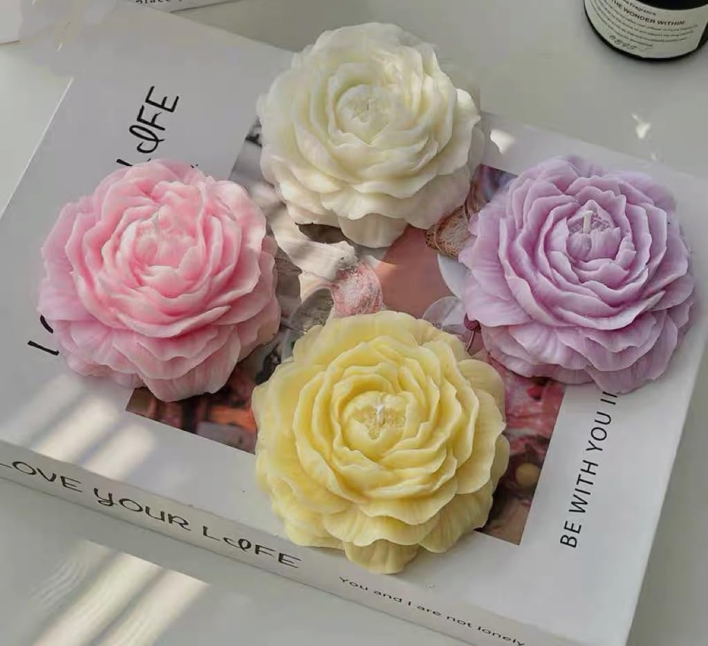 3D Peony Candle Mold 2Pack, Peony Molds for Candles, for Soap/Soy Wax/Clay/Candle/Epoxy Resin Making molds, DIY Craft Suppliers for Party/Home/Wedding Decoration
