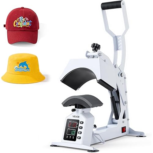 VEVOR Hat Heat Press Machine, 8.5 x 4 in Large Heating Plate, with Caps Stretcher, Precise Temperature & Time Control, Heat Press for Hats and Caps, for HTV Iron On and Sublimation Projects, White
