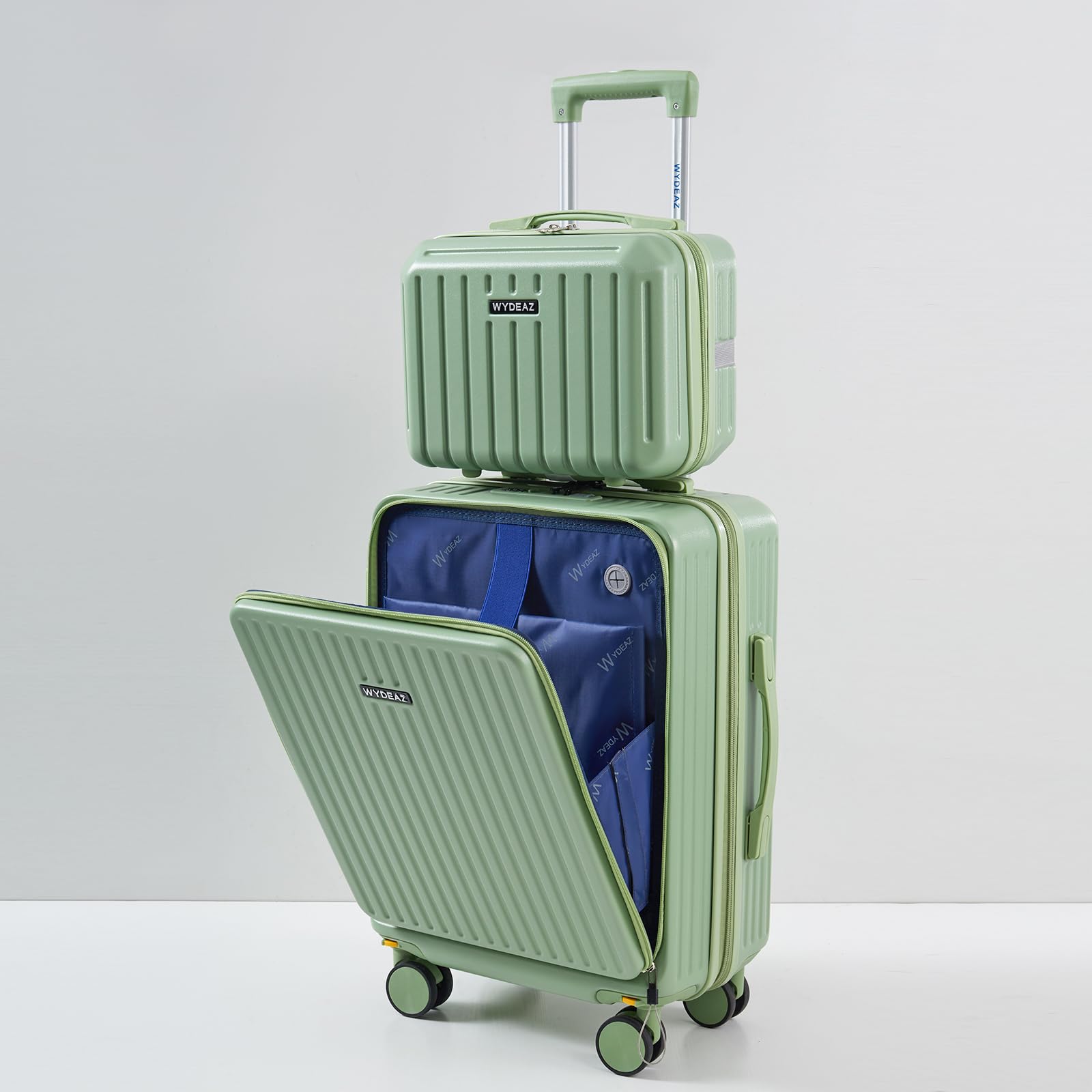 Maleta de Cabina 55x38x23 cm + Neceser, Set Rígido ABS+PC Ligero con 4 Ruedas 360°, Apertura Frontal, Puerto USB, Cierre de Combinación, Equipaje de Mano (Matcha, Set de 2)