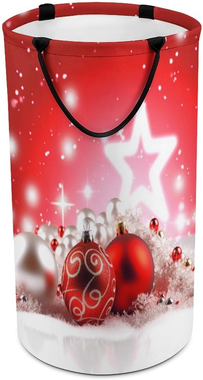 Large Laundry Hamper with Handle Waterproof Laundry Basket Collapsible Dirty Clothes Hamper Christmas Decoration Background Laundry Bag for Clothes Toys in Bedroom 15.7x27.2 In
