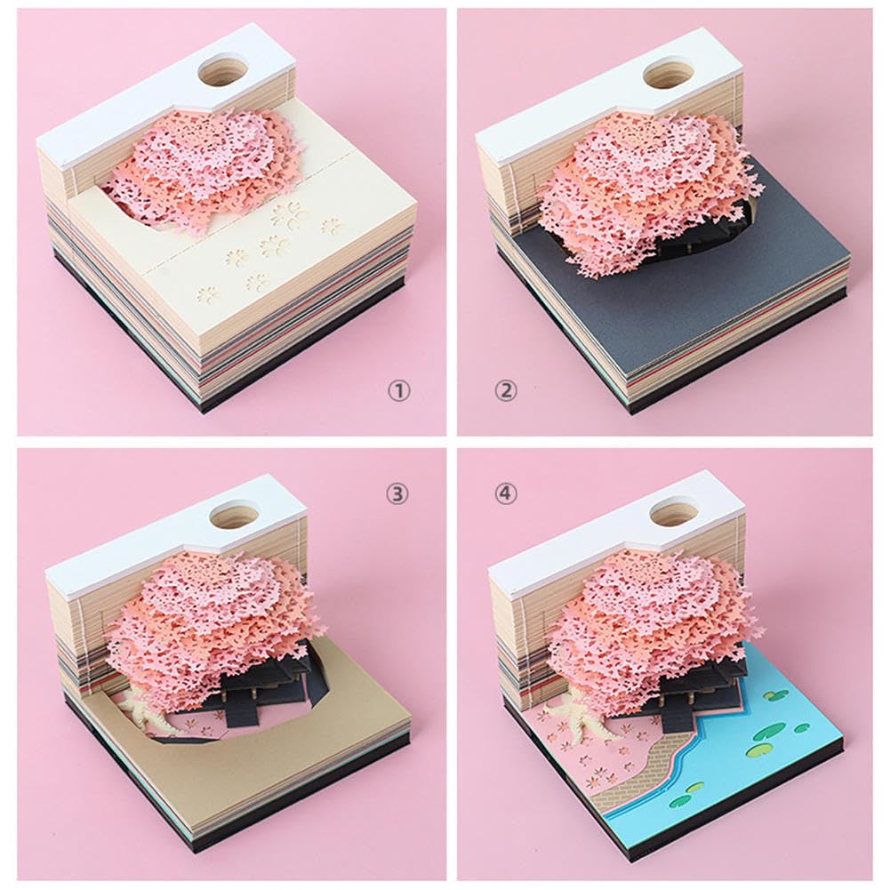 Bloc de notas artístico, bloc de notas 3D, bloc de notas de escultura de papel 3D, manualidades creativas de tallado de papel, notas no adhesivas desgarrables, notas adhesivas 3D con luz y soporte