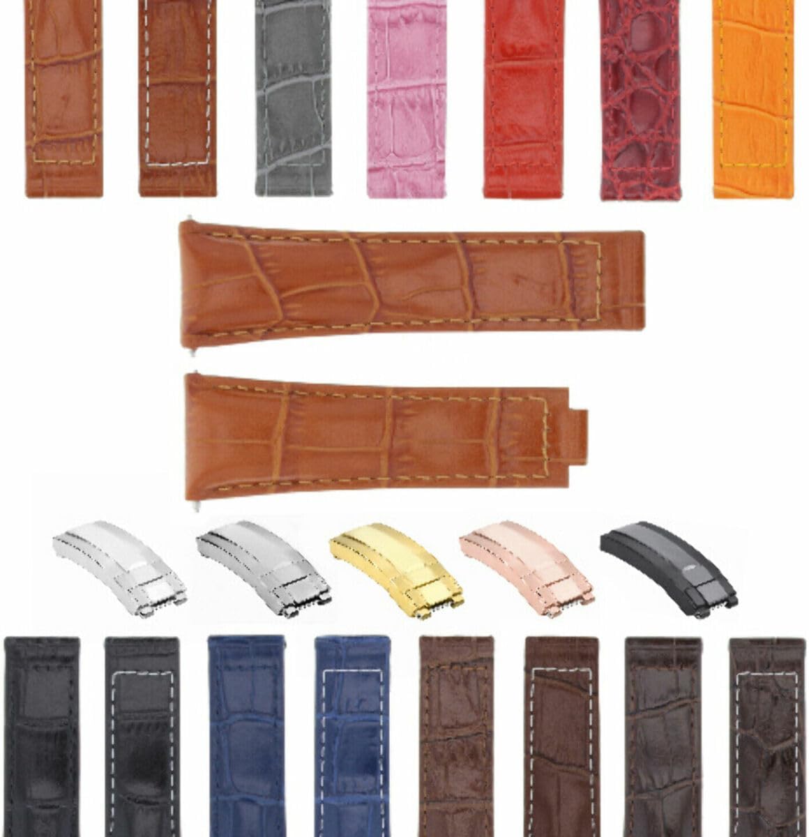 Ewatchparts 20mm Leather Watch Band Strap Clasp Compatible With Rolex Daytona 16520,116519 Short Medium