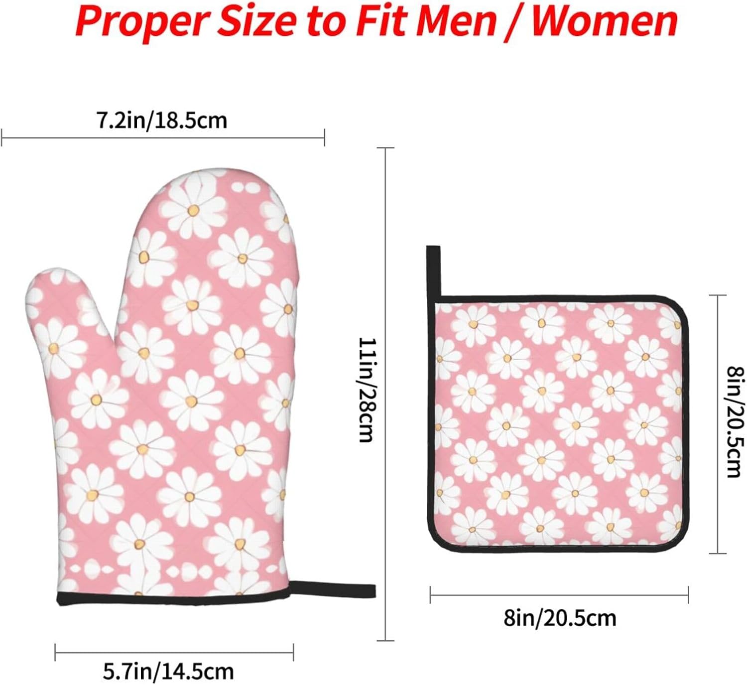 White Chrysanthemum Texture Chart Oven gloves and heat-resistant mat 4-piece set. Suitable for grilling, microwave oven frying, and baking