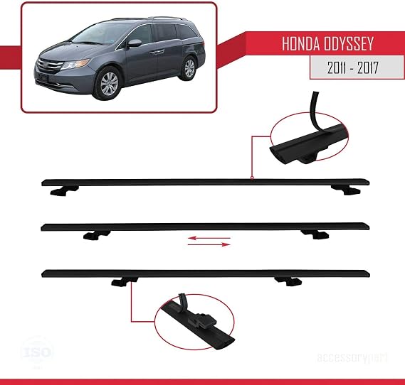 Honda Odyssey 2011-2017 Arası ile uyumlu BASIC Model Ara Atkı Tavan Barı SİYAH 3 ADET