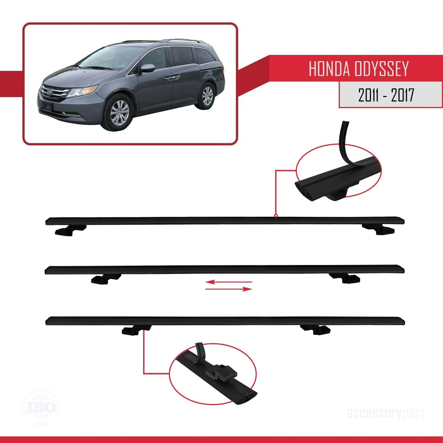 Kompatybilny z Honda Odyssey 2011-2017 BASIC Model Aluminiowy bagażnik dachowy 3 poprzeczki, czarne